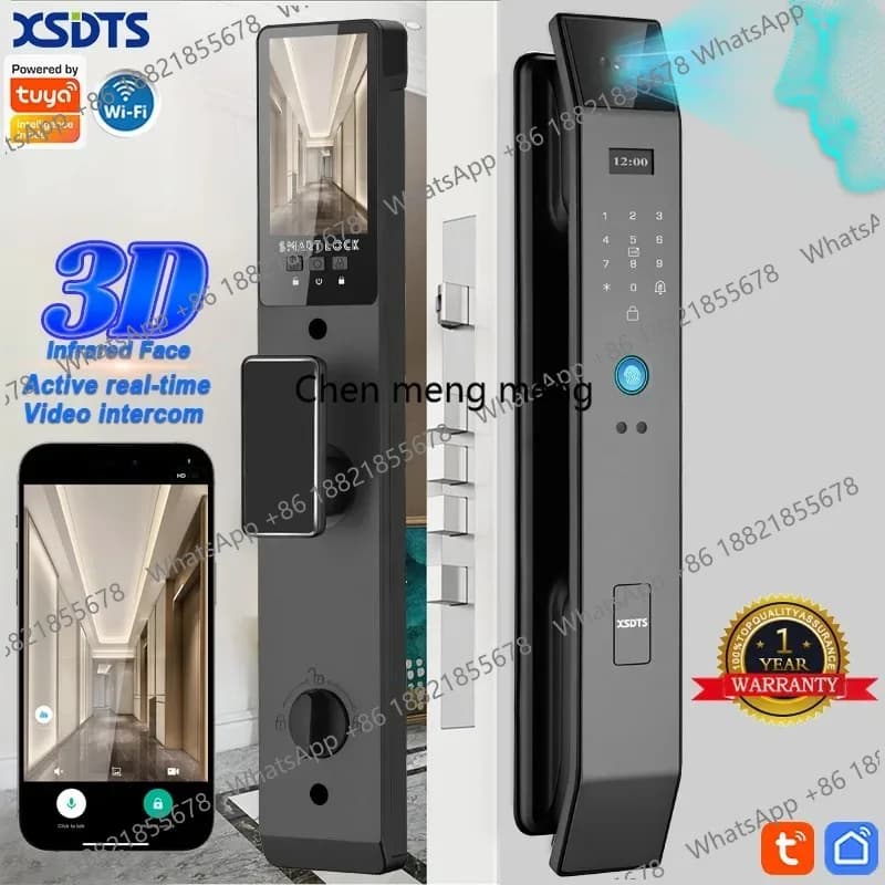 Serratura Intelligente per Porta con Interfono 3D in Tempo Reale, Telecamera di Sicurezza Biometrica Elettronica, Sblocco Intelligente con Impronta Digitale, Password e Chiave