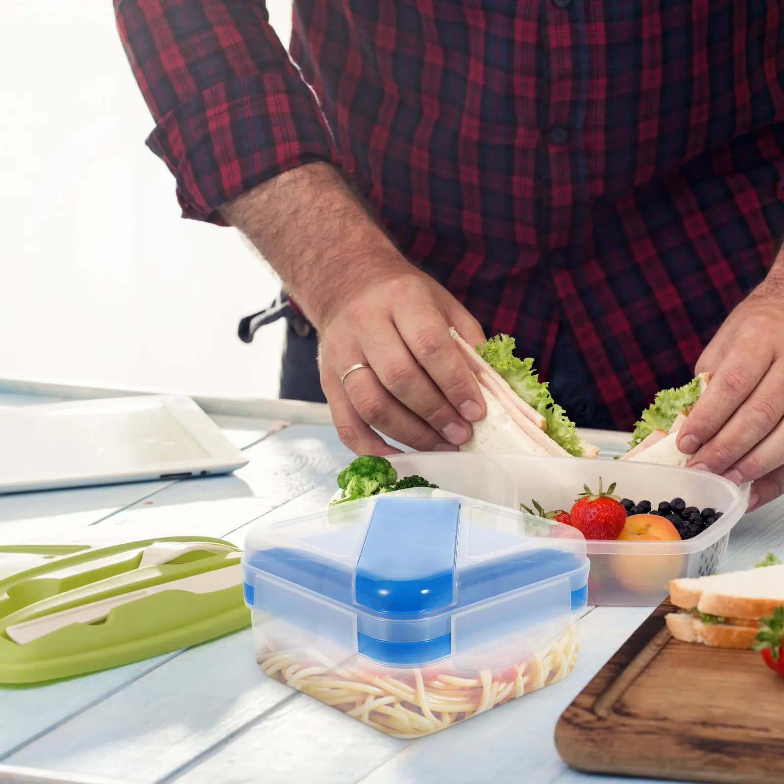 Contenitore Portatile per Alimenti a 2 Scomparti, Ermetico, per Pranzo, Insalata, Preparazione Pasti, con Coperchio Sigillato, Lavabile in Lavastoviglie, per Mantenere la Freschezza