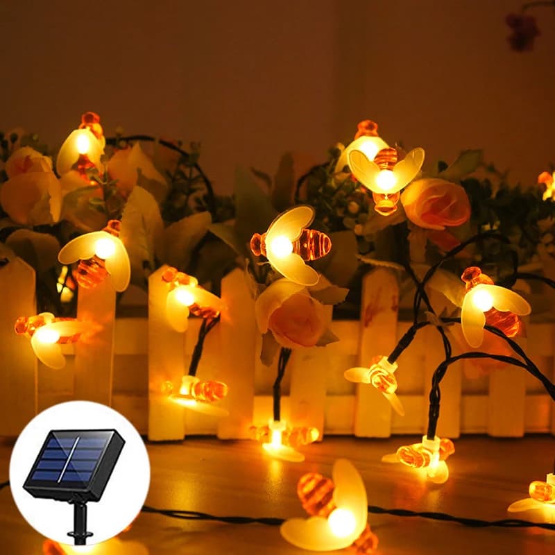 20/50/100 LED Cute Solar Bee Fairy String Lights Garden Lights 8 Mode Outdoor Lighting for Flower Fence Wedding Decor