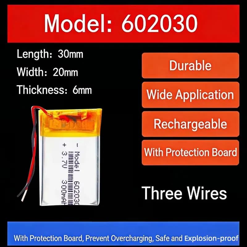 Lithium battery 3.7V 600mAh 602030 502030 052030, Lithium Polymer batteries for Bluetooth Wireless Headphones, Toys, Smartwatch