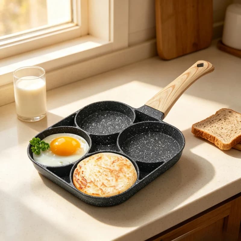 4-Hole Thickened Non Stick Frying Pan Egg Omelet Pancake Steak Ham Breakfast Maker Kitchen Cookware