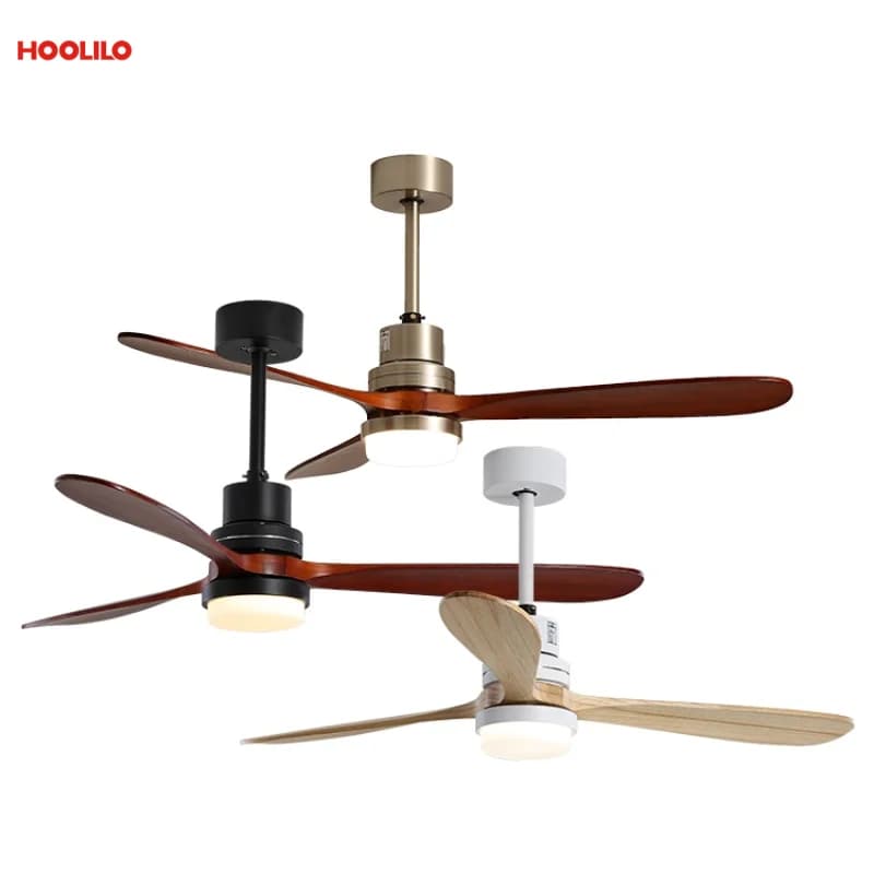 Ventilatore da Soffitto con 3 Pale in Legno Massiccio, Motore DC, Luce e Telecomando, 42-52 Pollici