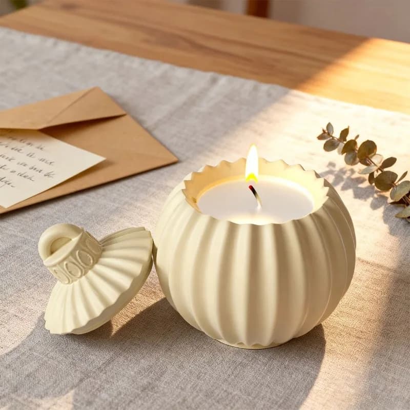diy clay mold with lid, round striped storage jar, epoxy resin silicone mold, bell-shaped aromatherapy candle cup silicone mold