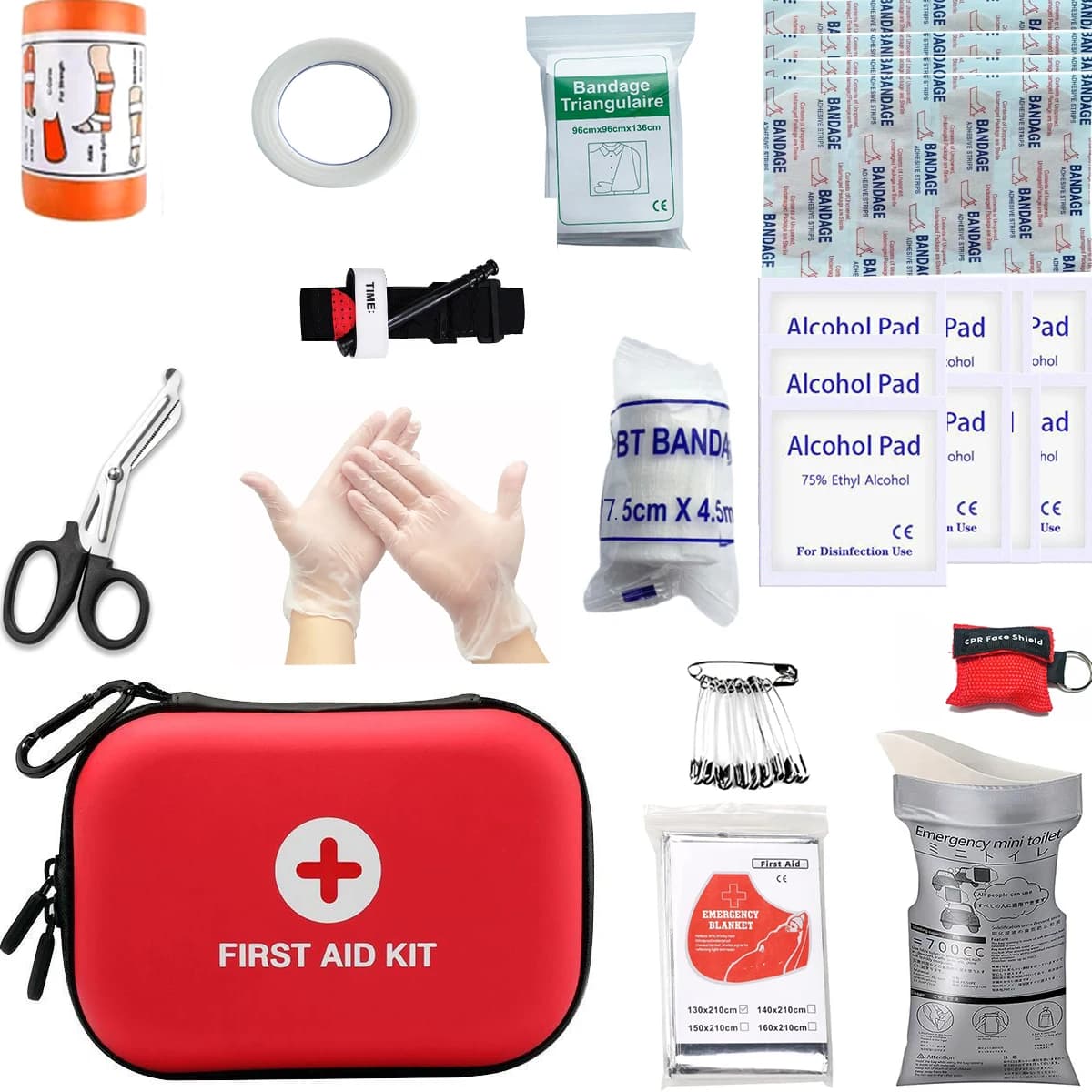 Kit di pronto soccorso portatile per viaggi, campeggio, sopravvivenza all'aperto, emergenze domestiche e auto.