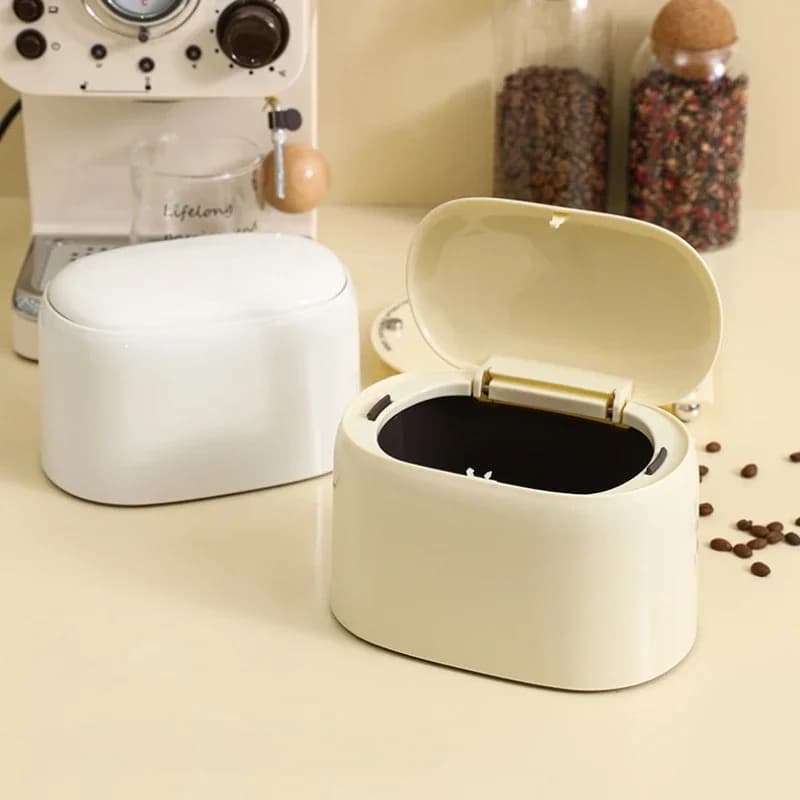 Mini cestino della spazzatura, secchio portaoggetti, coperchio pop-up automatico per tavoli da toeletta, casa, soggiorno, ufficio, bidone della spazzatura della spazzatura
