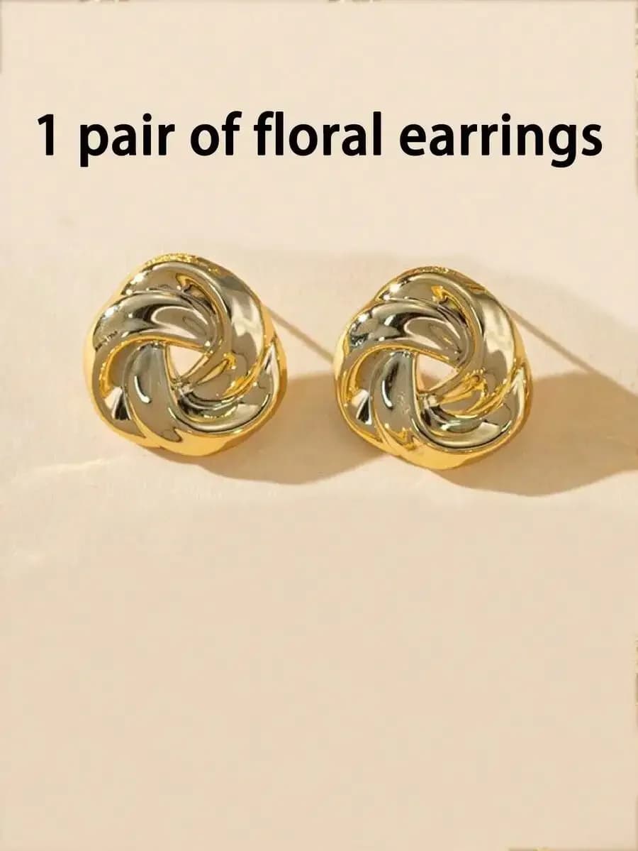 Floral Twisted Round Stud Earrings For Women Fashion Jewelry