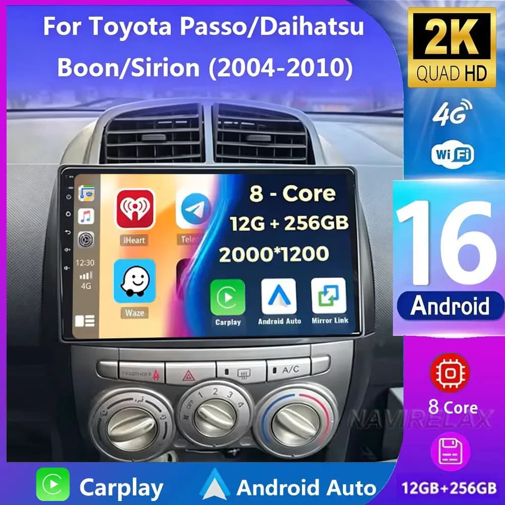Android16 Radio For Toyota Passo Daihatsu Boon Sirion Subaru Justy Perodua Myvi NavigationGPS Stereo Multimedia Wireless Carplay