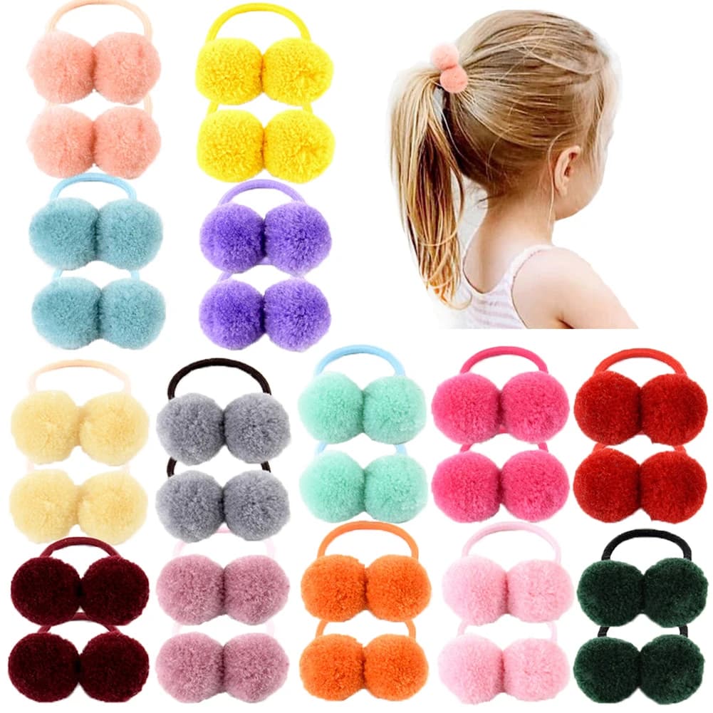 14 pz/lotto 1.4 "piccola Solido Doppia Palla di Pelo Con Corda Elastica Fascia Per Capelli Fatta A Mano Per I Bambini Accessori Per Capelli Delle Ragazze
