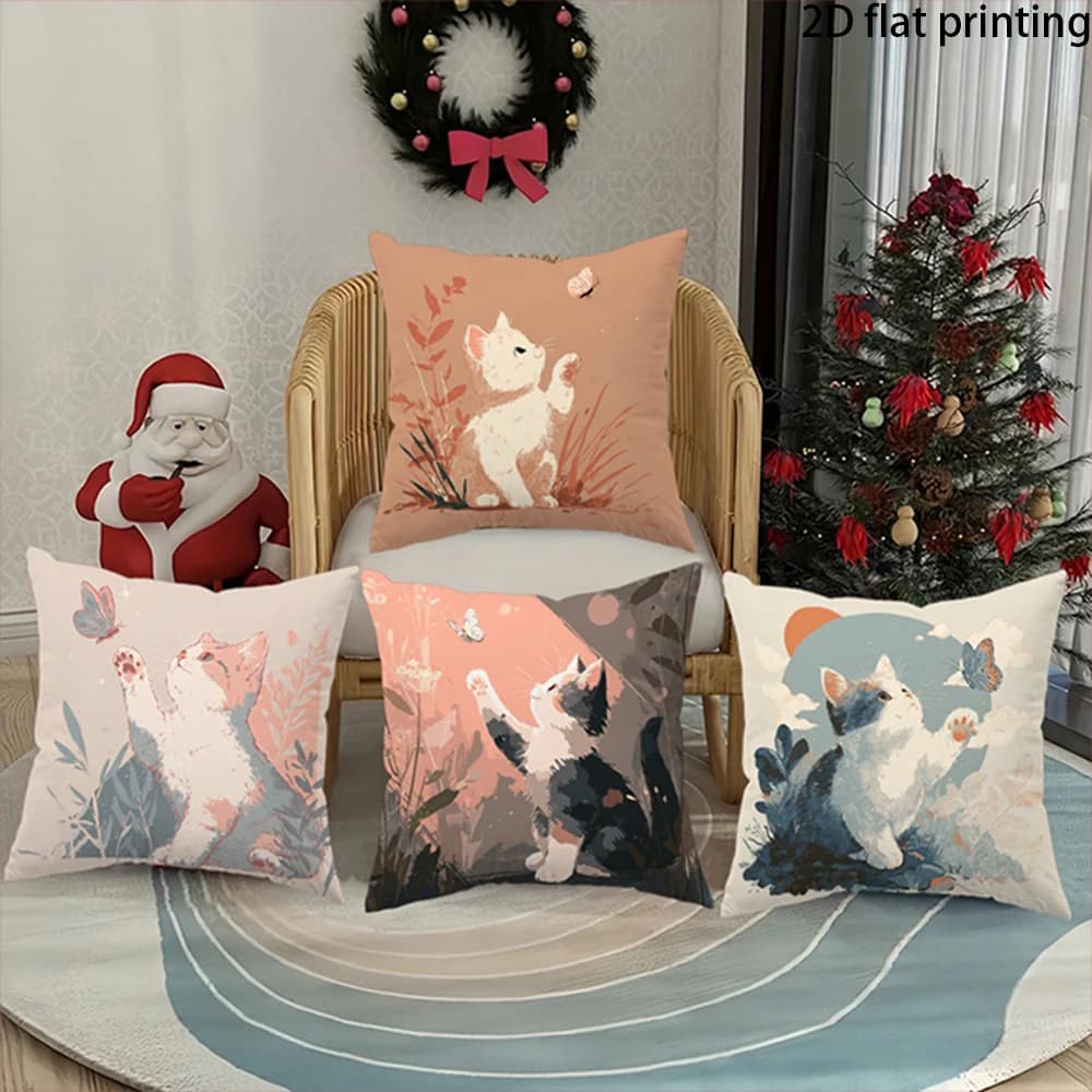 1/4PCS Cute Cat Butterfly Print Pillow Covers ,Suitable for beds, sofas, lounge chairs, home decoration.