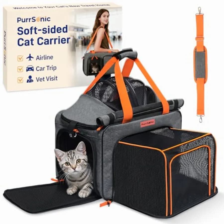 Trasportino Morbido Espandibile per Gatti 17x11x11, Borsa da Viaggio per Auto e Aereo con Rete Traspirante e Tessuto Antigraffio