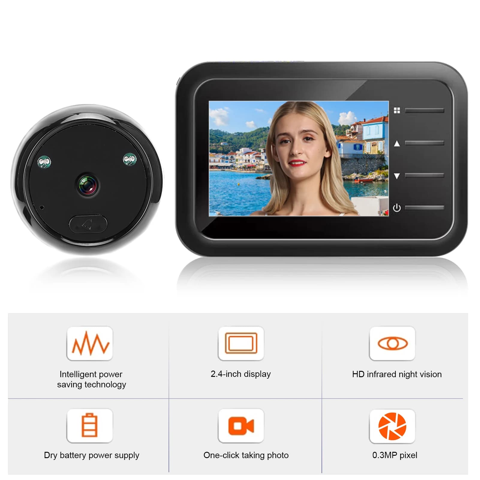 Videocitofono con visione notturna da 2,4 pollici, telecamera digitale LCD con angolo di visione di 90° ° Sistema di sicurezza domestica con obiettivo grandangolare, facile da usare per la casa