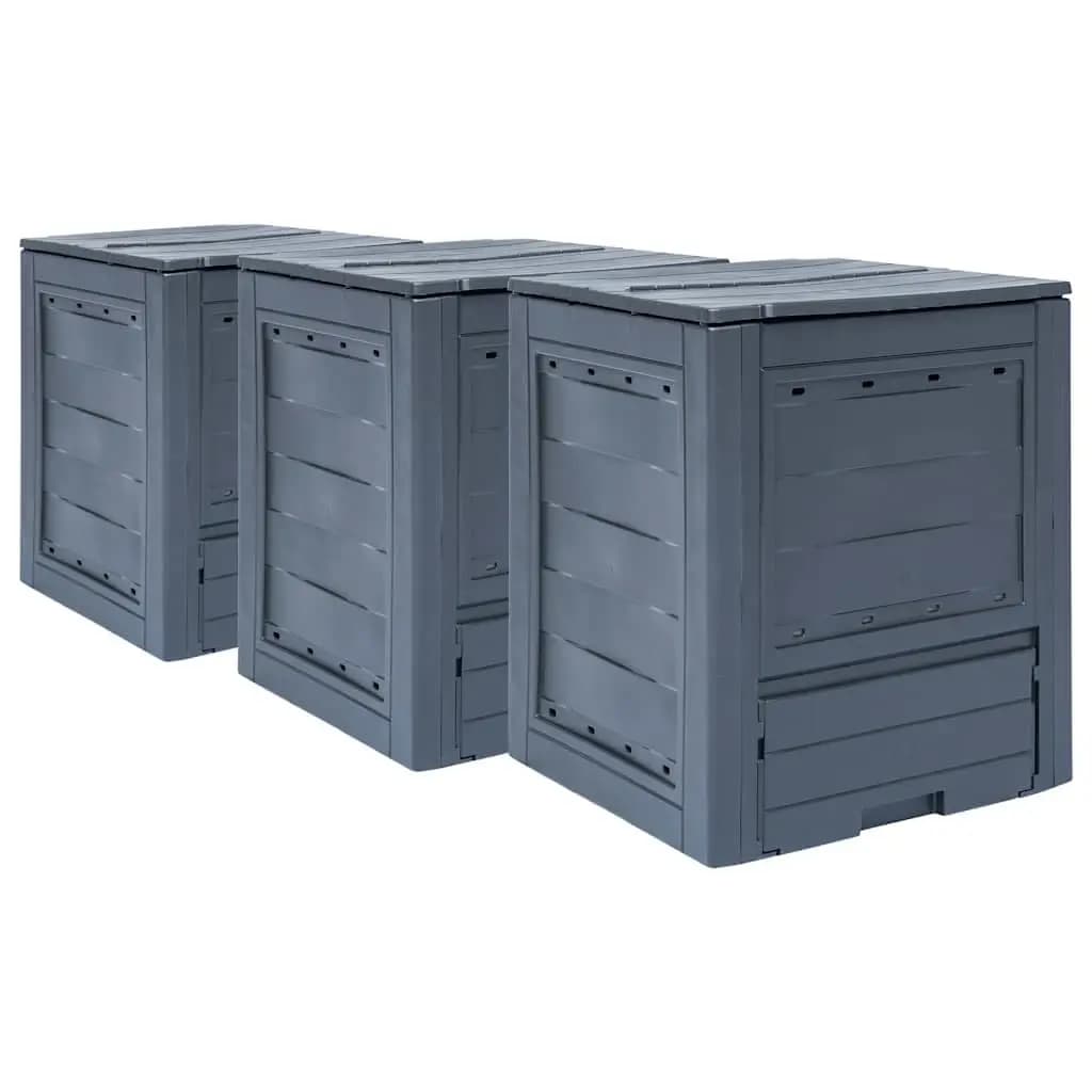 3 Pcs Garden Composter Set, Outdoor Organic Waste Bin for Leaves and Lawn Clippings, 23.6"x23.6"x28.7", Gray