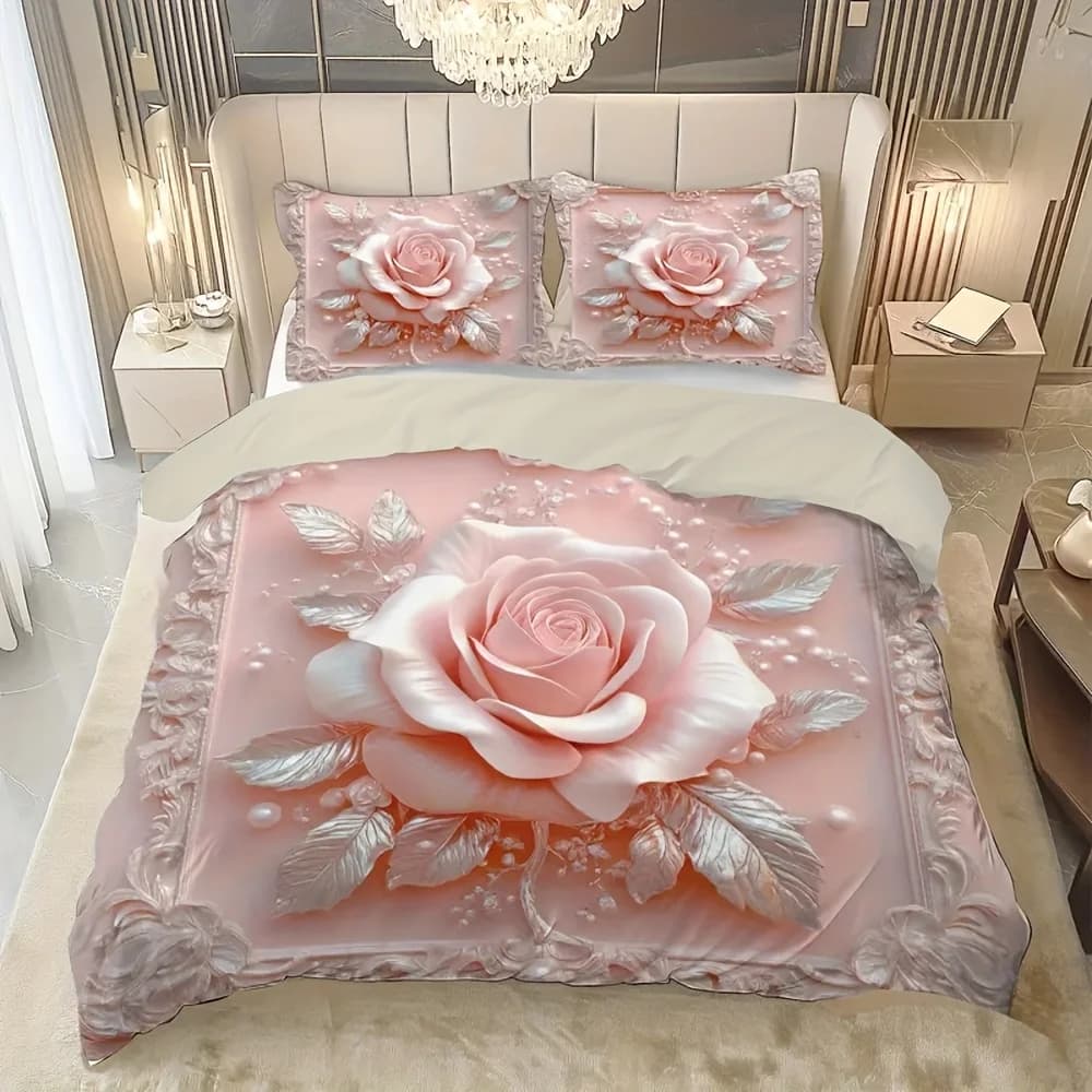3 pezzi set biancheria da letto rosa ragazza vento fiore stampa 3D accogliente copripiumino king size queen regalo di compleanno per la decorazione della camera da letto per adulti