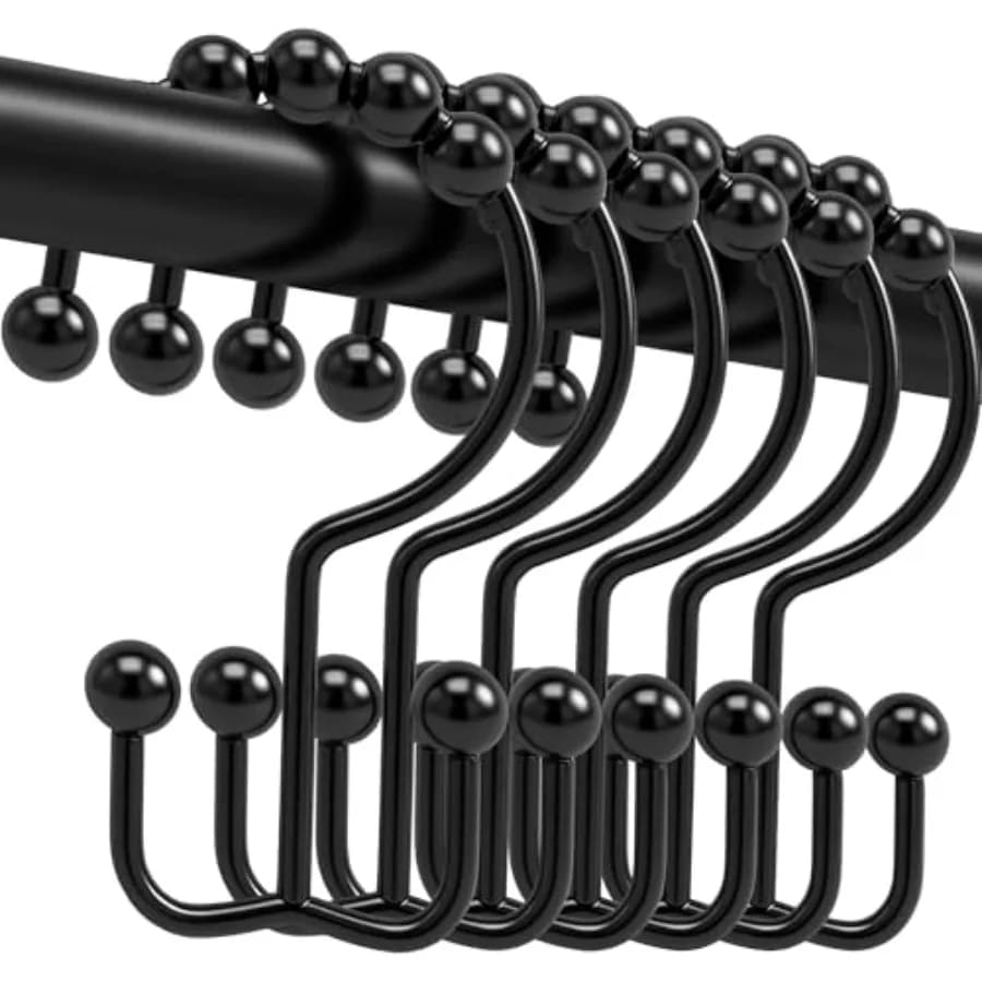 Shower Curtain Hooks, 12 Pcs Rustproof Metal Shower Curtain Rings, Free Sliding Double Shower Hooks for Shower Curtain and Line
