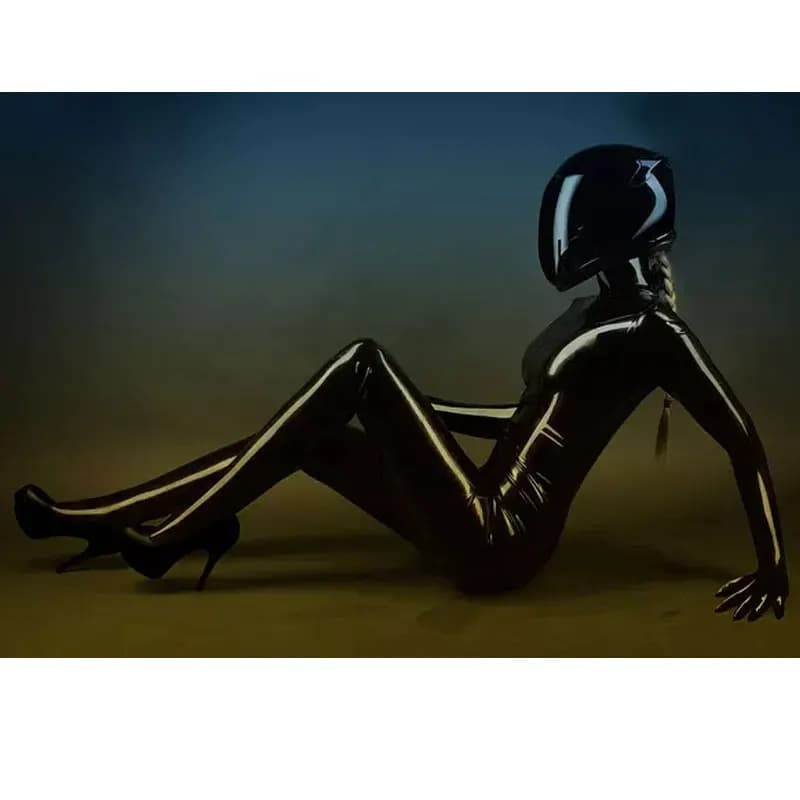 Tuta in lattice nero di vendita calda tuta da donna Sexy in gomma Catsuit Neck Entry Full Body senza cerniera con guanti e calzini