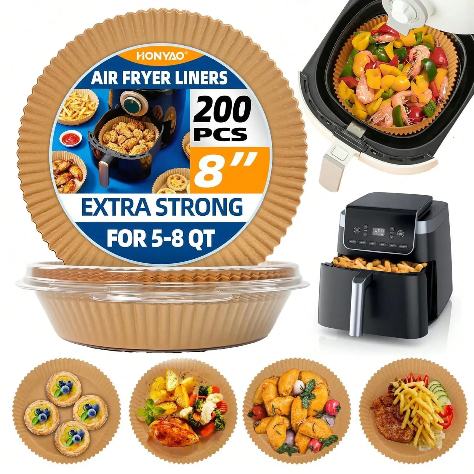50 Pezzi di Carta Rotonda per Friggitrice ad Aria, Carta da Forno, Carta Antiaderente in Silicone, Carta Speciale per Friggitrice ad Aria, Ciotola di Carta, Piatto di Carta Speciale per Friggitrice ad Aria, Adatto per Friggitrici ad Aria da 0,79-1,32 galloni, 6,3*1,77 pollici, Certificato FDA