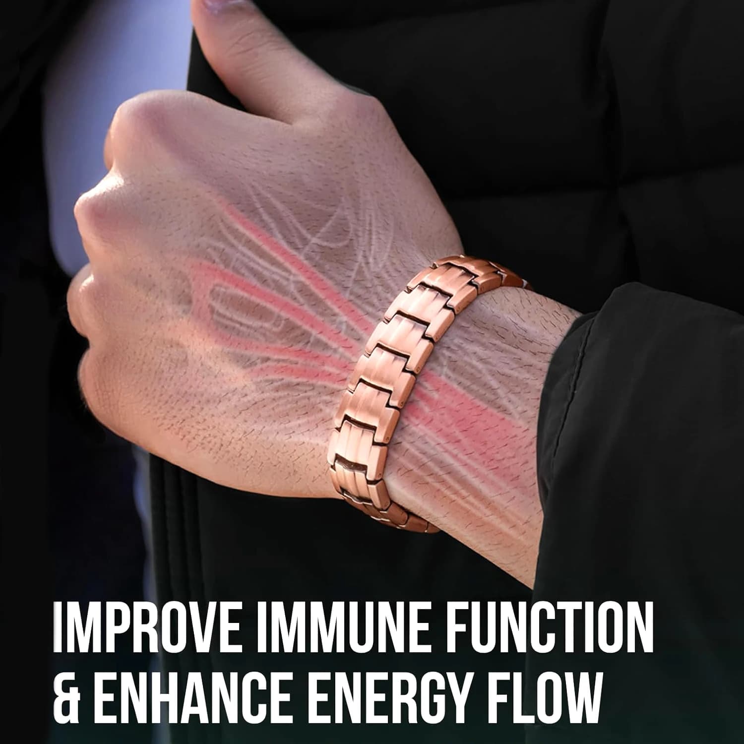 Bracciale Premium CATZ in Rame per Uomo con Magneti da 5000 Gauss, Braccialetto in Acciaio al Titanio, Gioielli Regalo