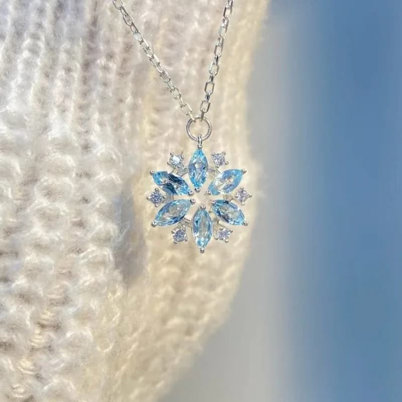 Collana girocollo con ciondolo fiore fiocco di neve blu moda per gioielli da donna con zirconi, regalo di Capodanno, festa, festival, catena clavicola