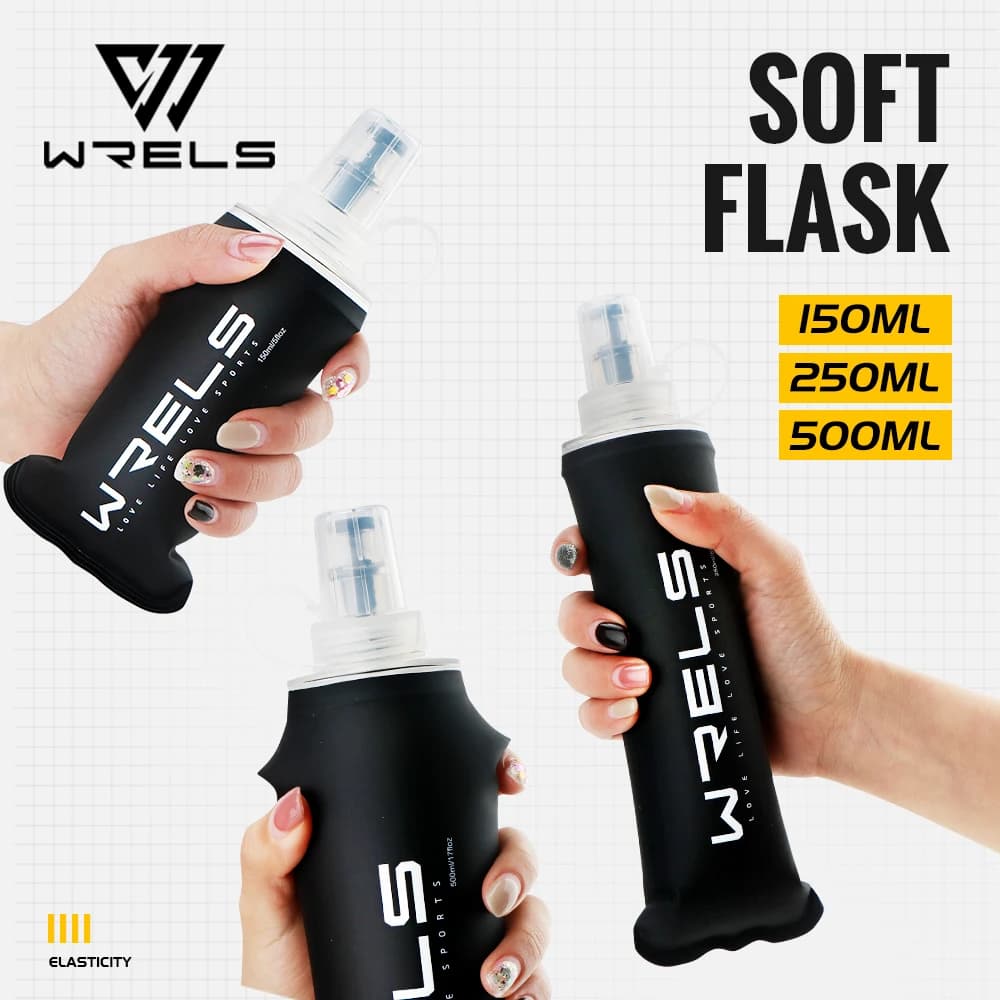WRELS Bottiglia d'acqua morbida portatile in TPU Boccette morbide pieghevoli senza BPA per sport all'aria aperta Maratona Corsa Idratazione Escursione in campeggio