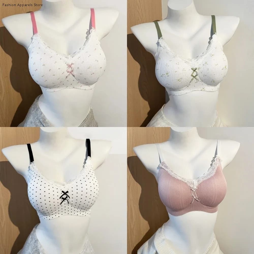 Reggiseno a V senza fili in pizzo invisibile con fiocco floreale, anti-cedimento, push-up, per ragazze e donne