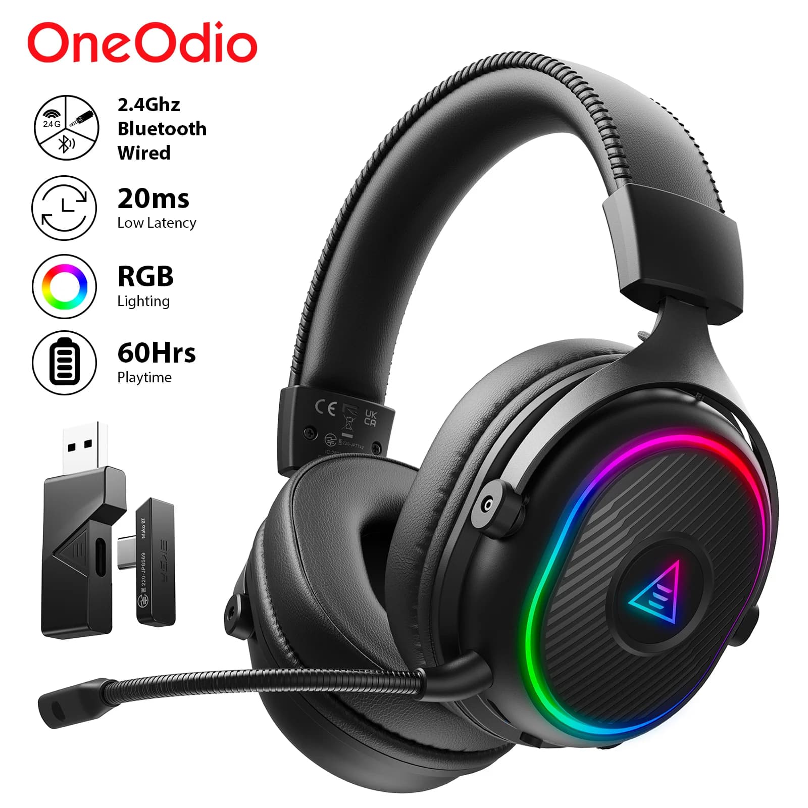 Oneodio EKSA MaKo BT Bluetooth Over Ear Wireless Headphones 2.4 GHz Gamer 20 ms Low latency with microphone for PC/PS4/PS5