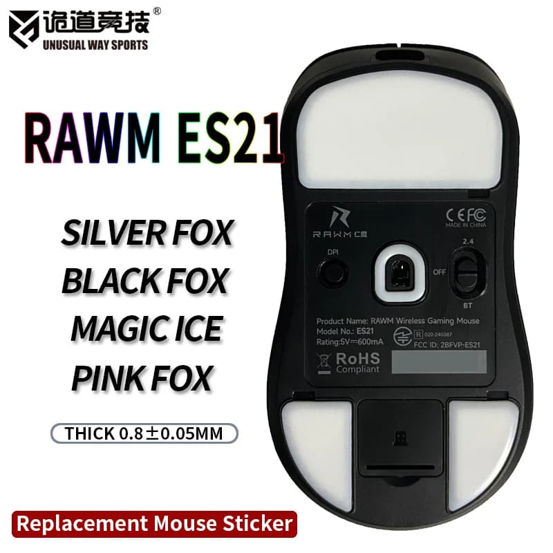 Pattini per Mouse UnusualWaySports Rawm Es21 con Superficie Curva in PTFE Anti-Collaps, Colore Rosa Ghiaccio, Nero e Argento Volpe