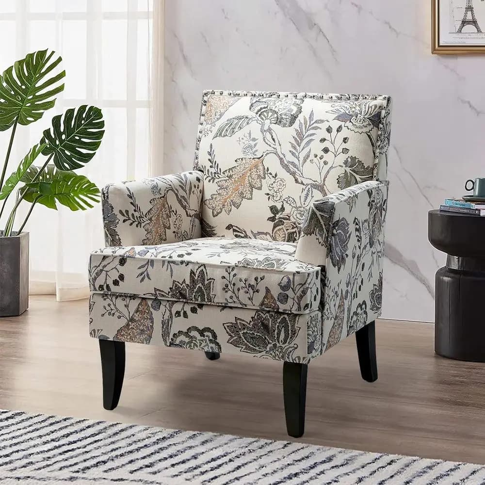 Poltrona Imbottita con Braccioli, Gambe in Legno, Schienale Alto, Seduta e Braccioli Imbottiti, Comoda per Soggiorno (Arancione e Grigio F