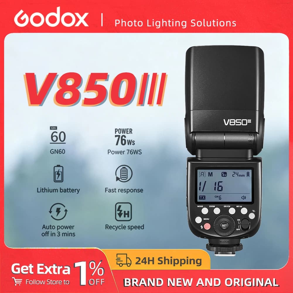 Godox V850III Speedlite Flash 2.4G Wireless X System 76Ws Li-ion Battery Compatible with Canon Nikon Sony Fuji Olympus Cameras