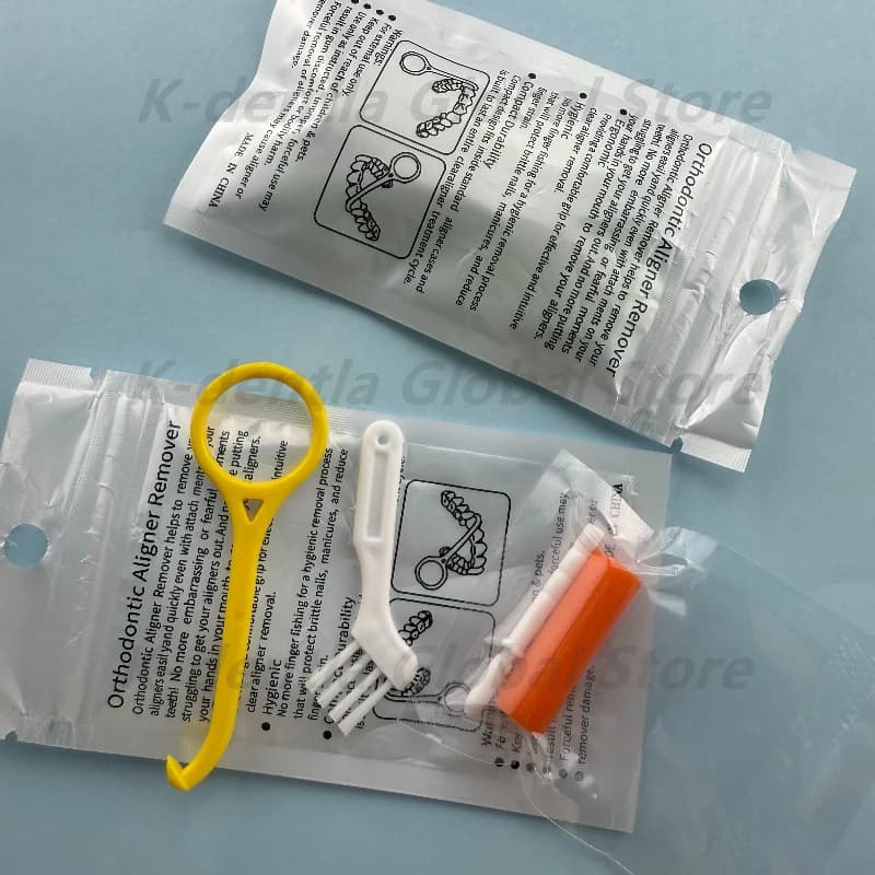 60 Sets Dental Orthodontic Kit Aligner Remover Chewie Long Extractor Stick and Cleaning Brush Set