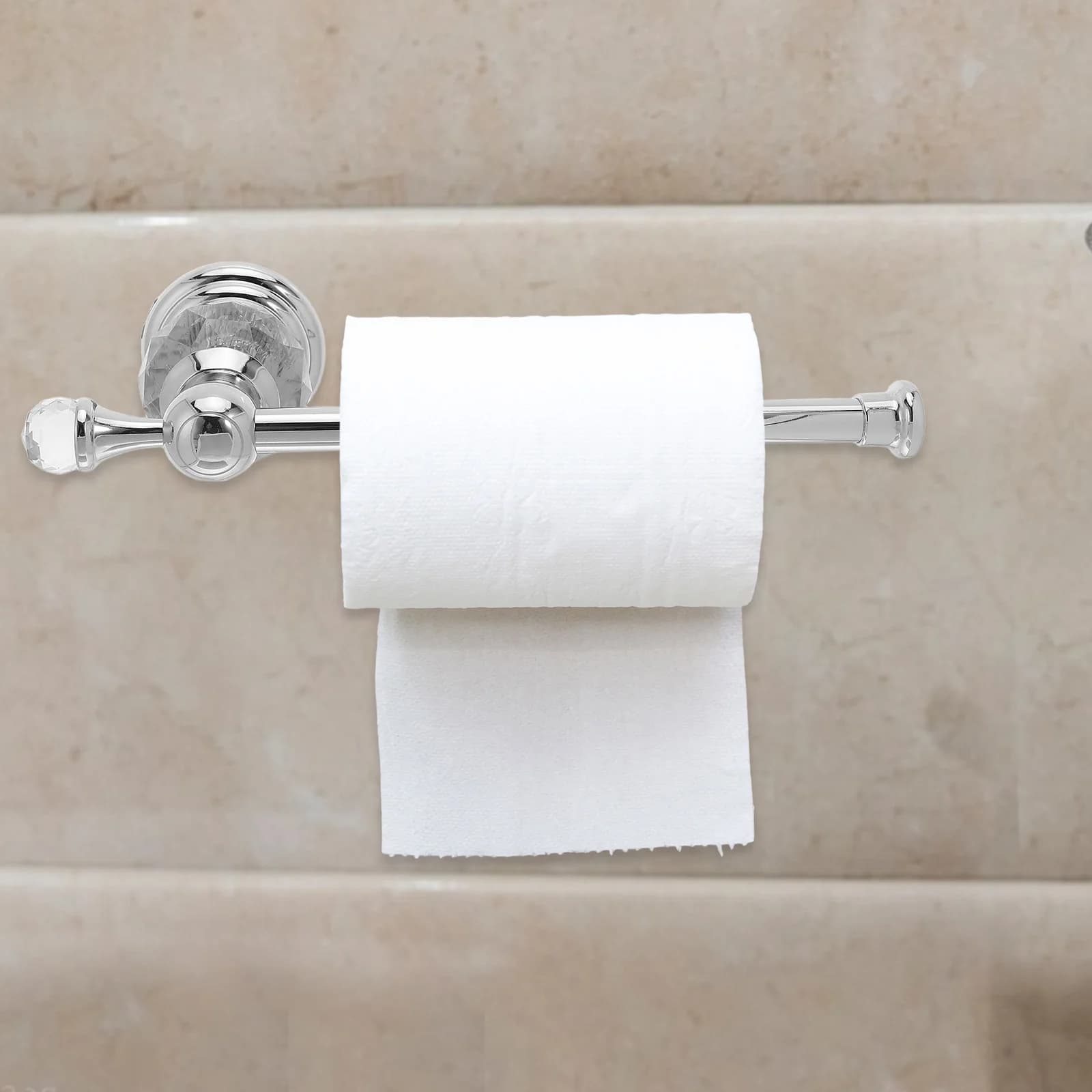 Portarotolo di Carta Igienica in Cristallo da Parete, Finitura Argento, Moderno Portasciugamani da Bagno in Acciaio Inox