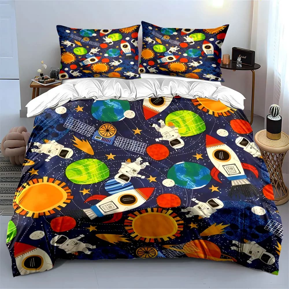 Set di biancheria da letto a tema avventura spaziale, morbido e confortevole, include 1 copripiumino e 2 federe, idea regalo