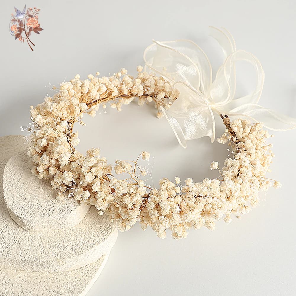 Fasce per fiori secchi Ghirlanda Corona fatta a mano per bambini Corona per respiro per sposa Ghirlanda per bambini Decorazioni per scialle da sposa per ragazze di fiori