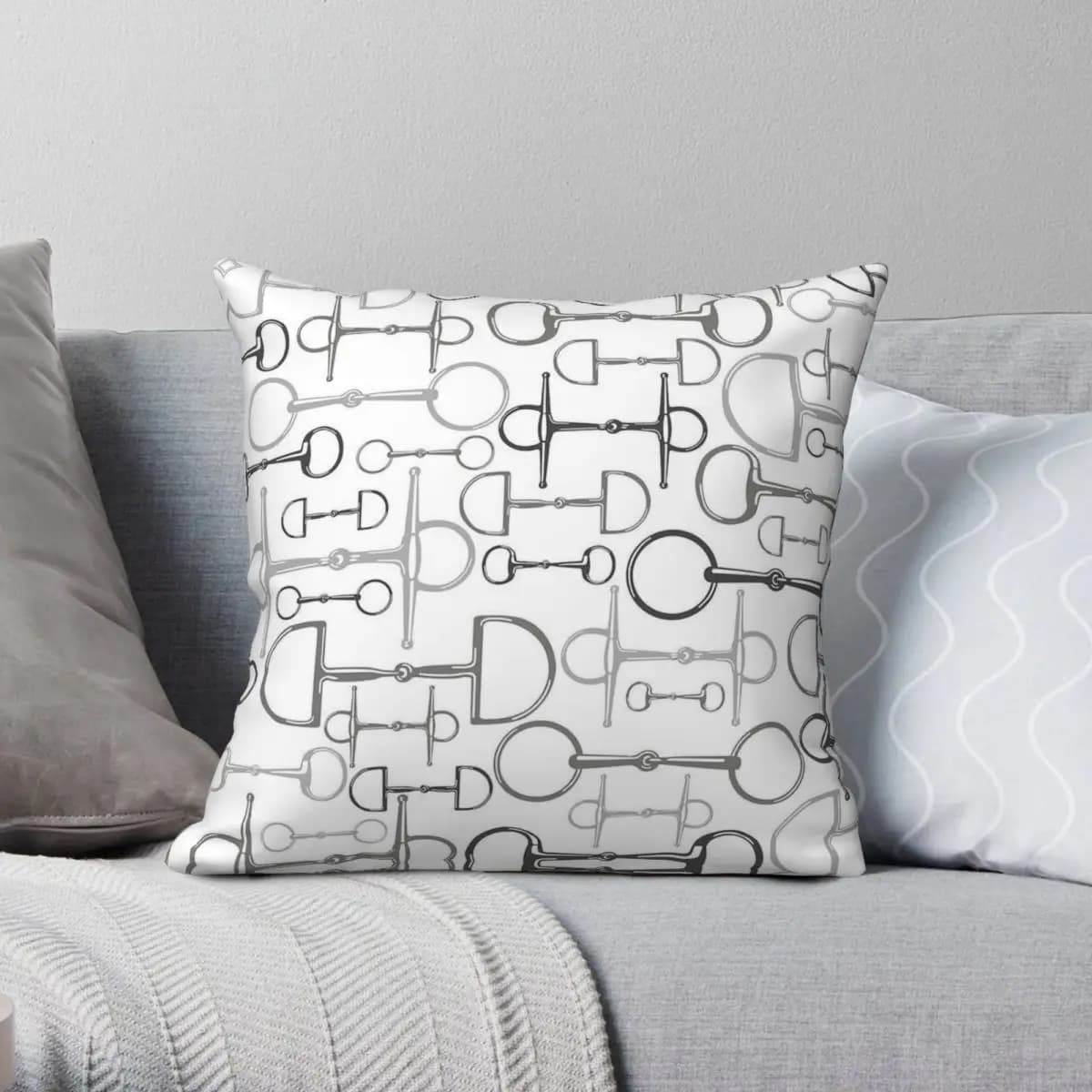 Snaffle Bit Multi Gray Pillowcase Polyester Linen Velvet Printed Zip Decor Throw Pillow Case Sofa Cushion Cover