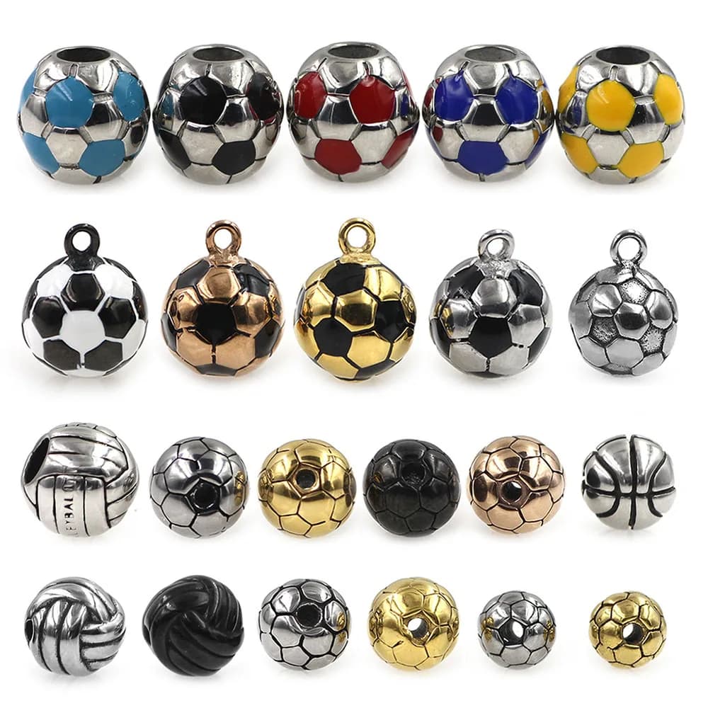 2 pieces of stainless steel for sports, basketball, football, volleyball, beads, suitable for bracelets with original pendants, necklaces, creation of diy jewellery