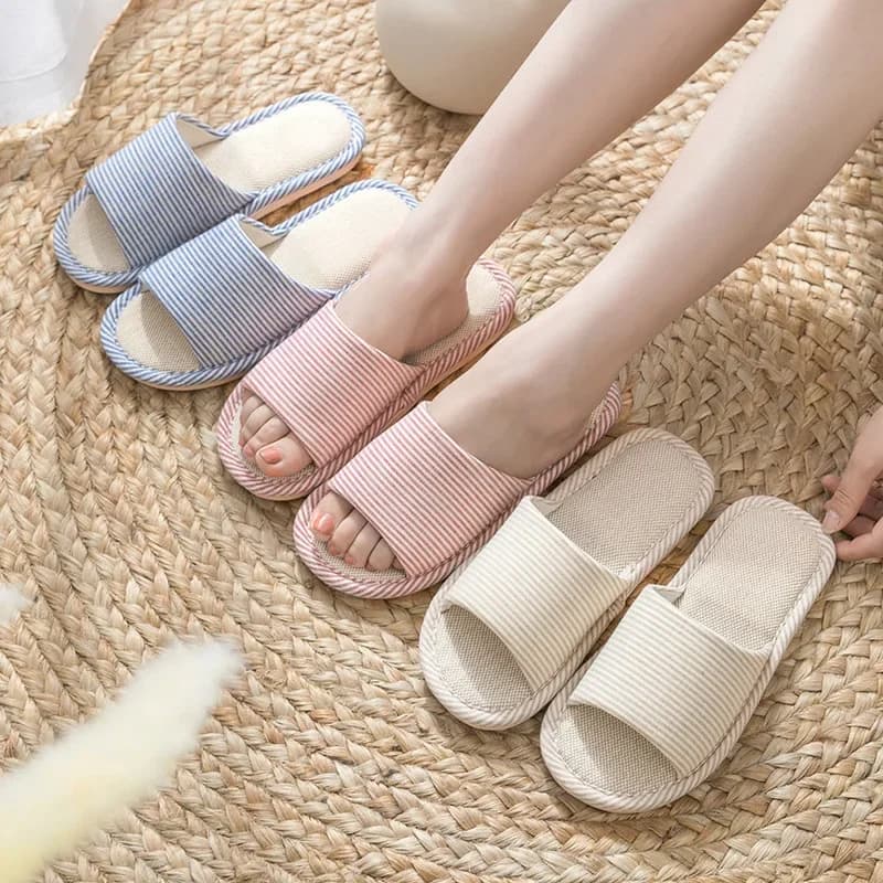 Lino Slippers for Home Use, Anti-slip, Summer, for Men and Couples, Comfortable Indoor Slippers in Cotton and Linen