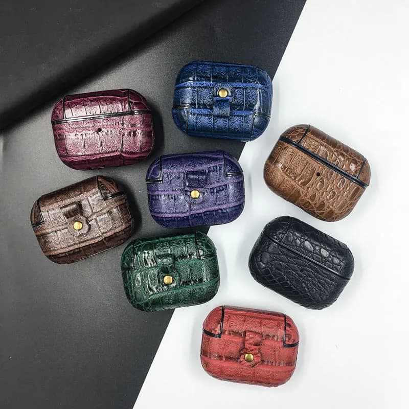 Custodia per auricolari in pelle PU pelle di coccodrillo per Apple AirPods Pro Earpods Cover per Air Pods Pro 3 Custodia per ricarica per auricolari Cover rigida