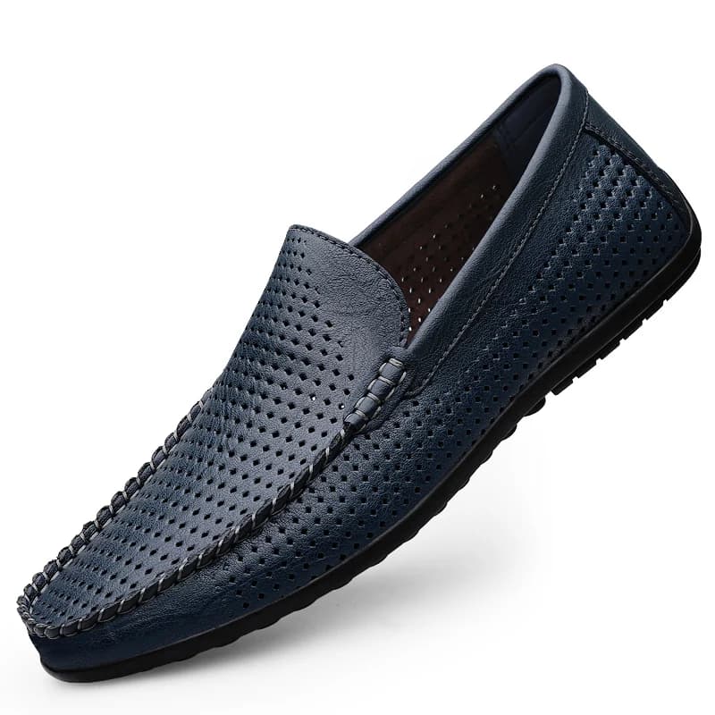 Men's Moccasins Leather Drilled, Casual Shoes Slip-On Easy to Wear, Elegant Footwear for Office