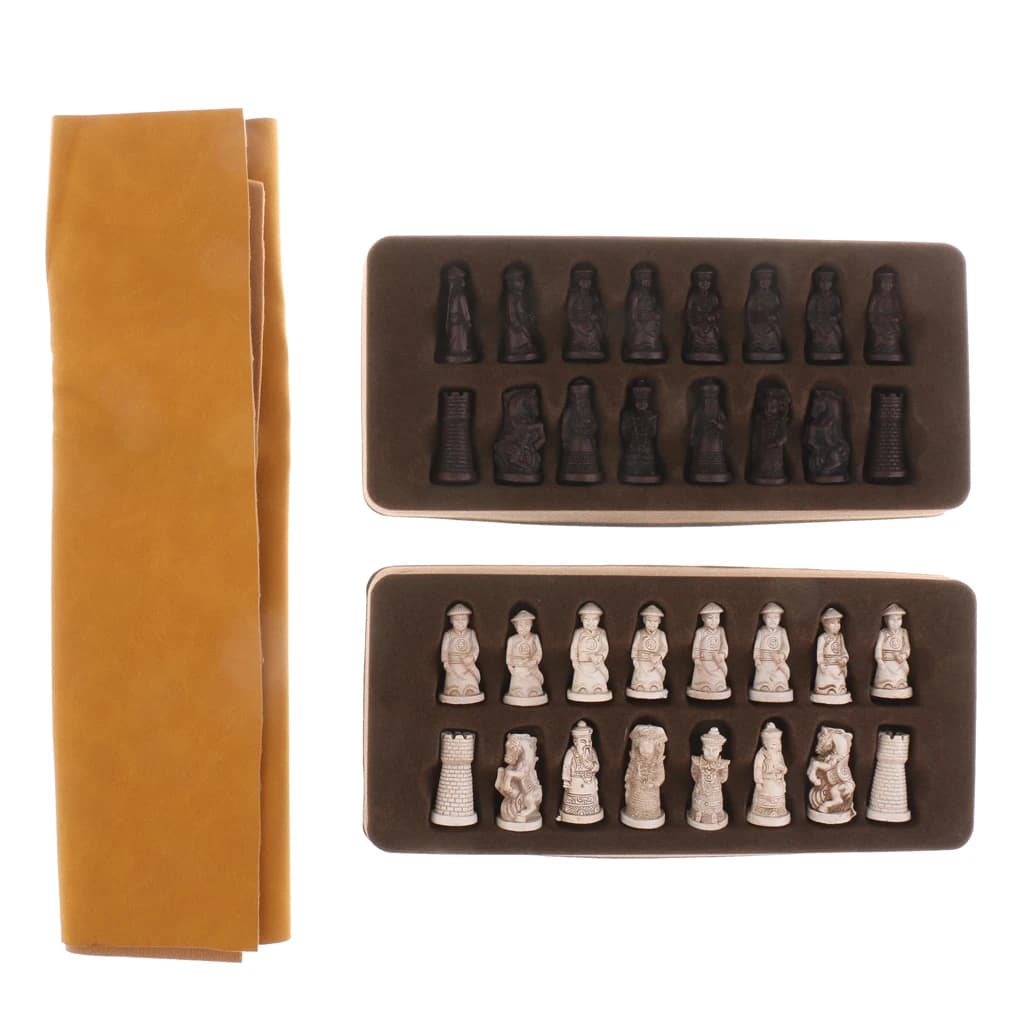 Collectible Chinese Chess Set Resin Soldiers Pieces Antique Foldable Board Desktop Figurine Portable Travel Friendly