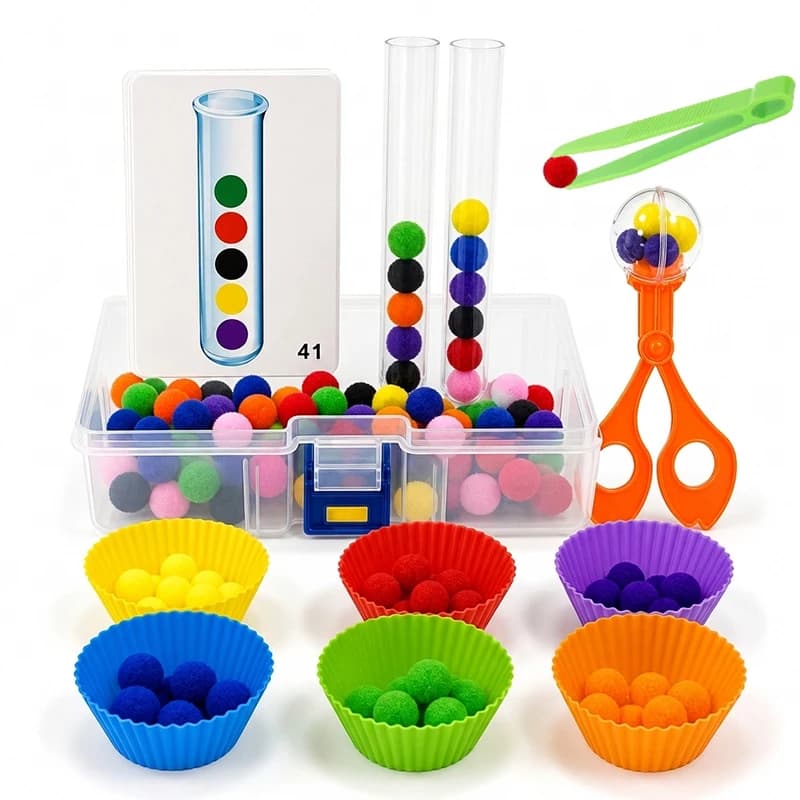 Counting Color Sorting Matching Toys for Toddlers Tweezer Soft Cups Kit Educational Fine Motor Skills Learning Math Sensory Toys