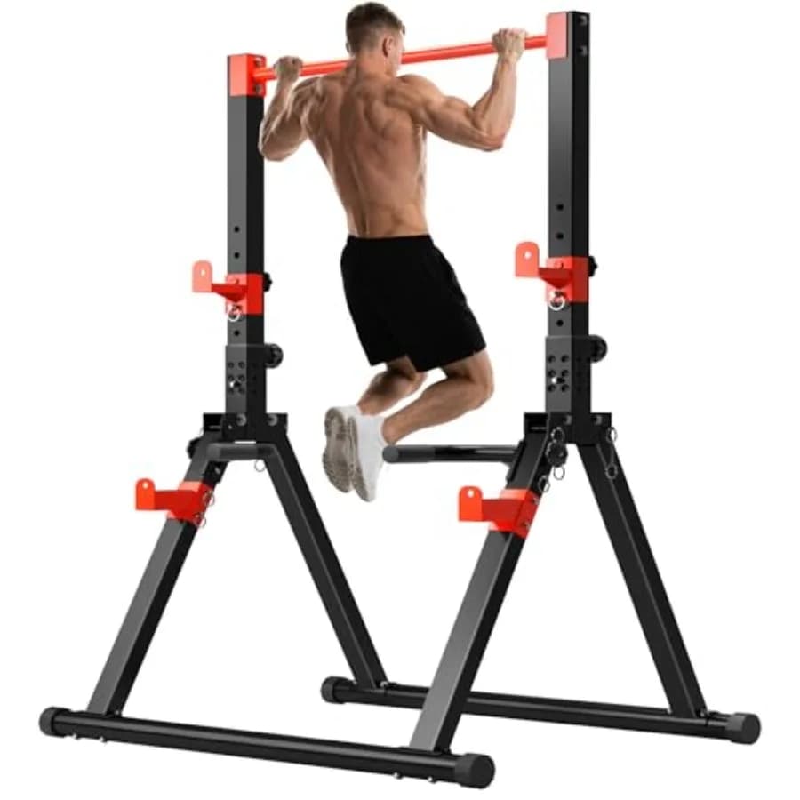 Foldable Multifunction Tower for Tractions and Dip, Adjustable Height, Home Training Station