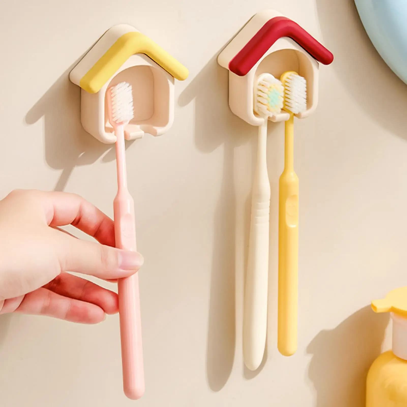 Wall Mounted Toothbrush Holder House Shape Double Slots Toothbrush Rack Dustproof Toothbrush Storage Box Shelf