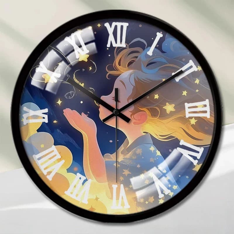 Orologio da parete silenzioso rotondo con disegno di preghiera per bambina, adatto per soggiorno, scuola, studio, camera da letto, regali per bambini