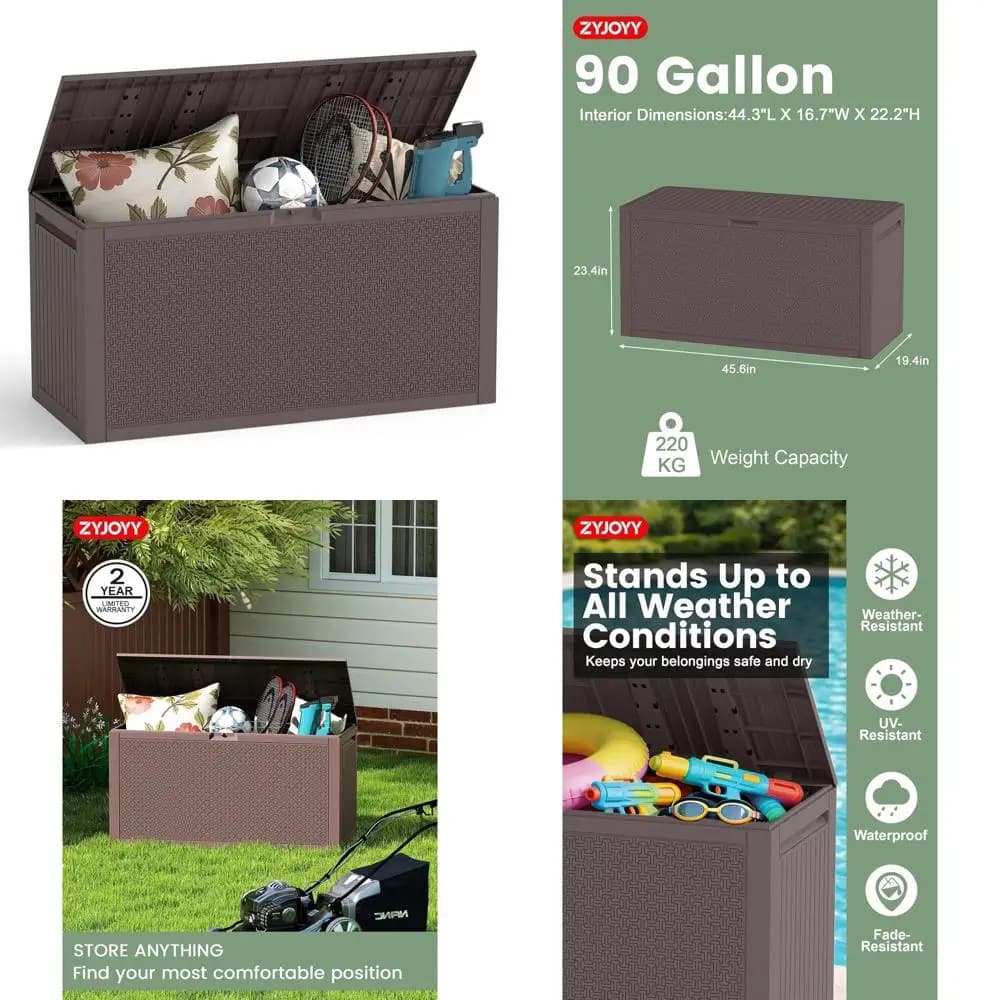 Contenitore da Esterno con Chiusura di Sicurezza da 90 Galloni per Giardino, Patio e Uso Interno (Marrone)