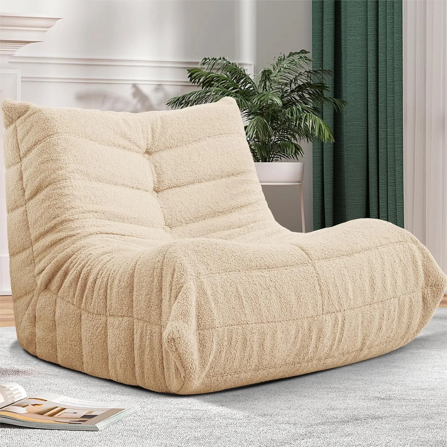 Bean Bag Chair for Adults with Memory Foam, Soft Teddy Fabric Lounger for Home and Gaming