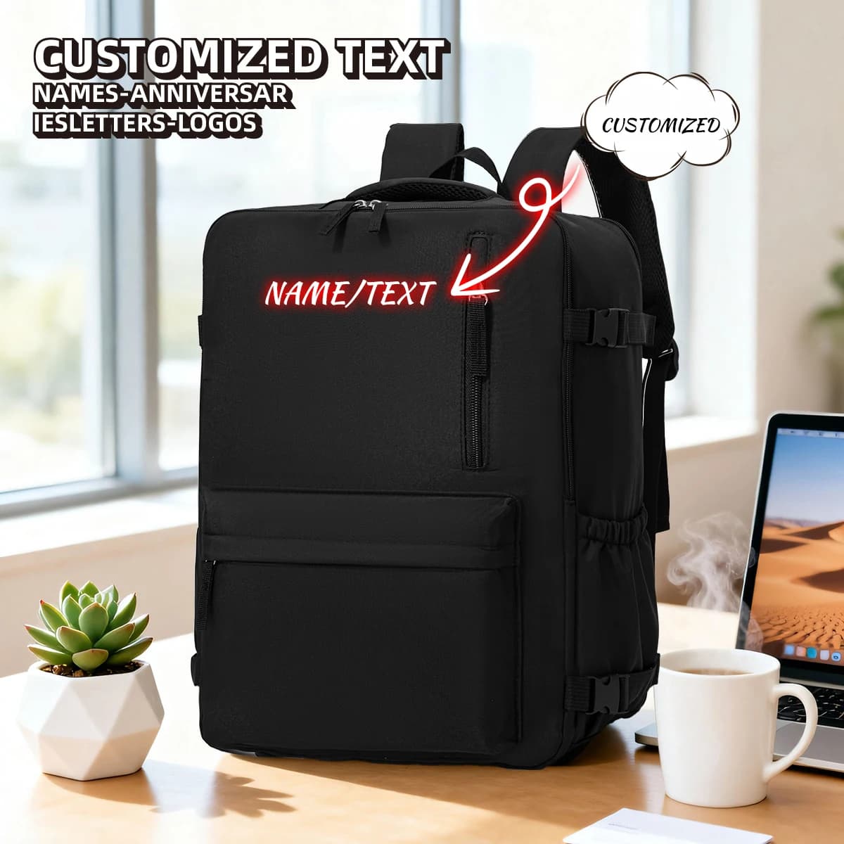 Logo Customized Travel Backpack for Men, Extra Large Capacity Backpack for Short Trips, Women's Backpack, Luggage, School Bag, Carry-On, No Checked-In Needed, Personalized DIY