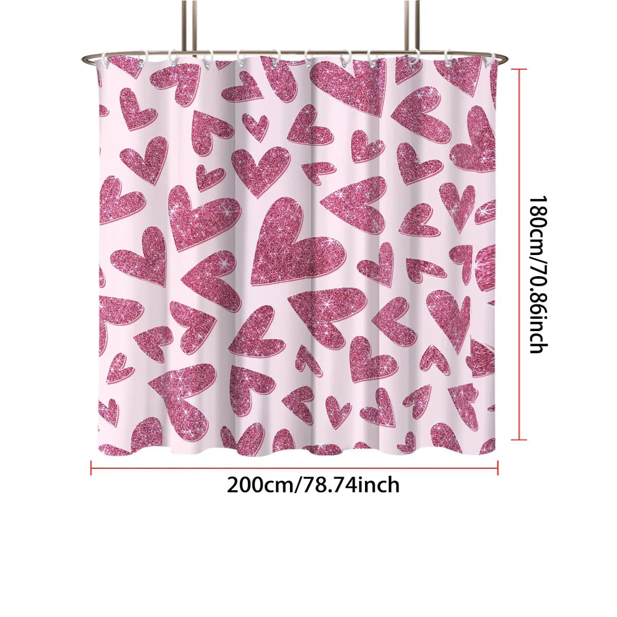 1pc San Valentino Romantico Rosa Amore Stampa Tenda da doccia impermeabile per la privacy con 12 ganci Multi dimensioni Facile da installare