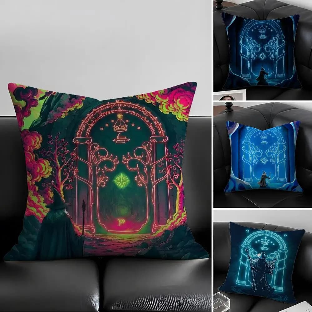 Movie Door of Durin Lord of the Rings Cushion Cover Natural Linen Pillowcase Set, All-in-One Decor for Sofa, Bedroom & Chair