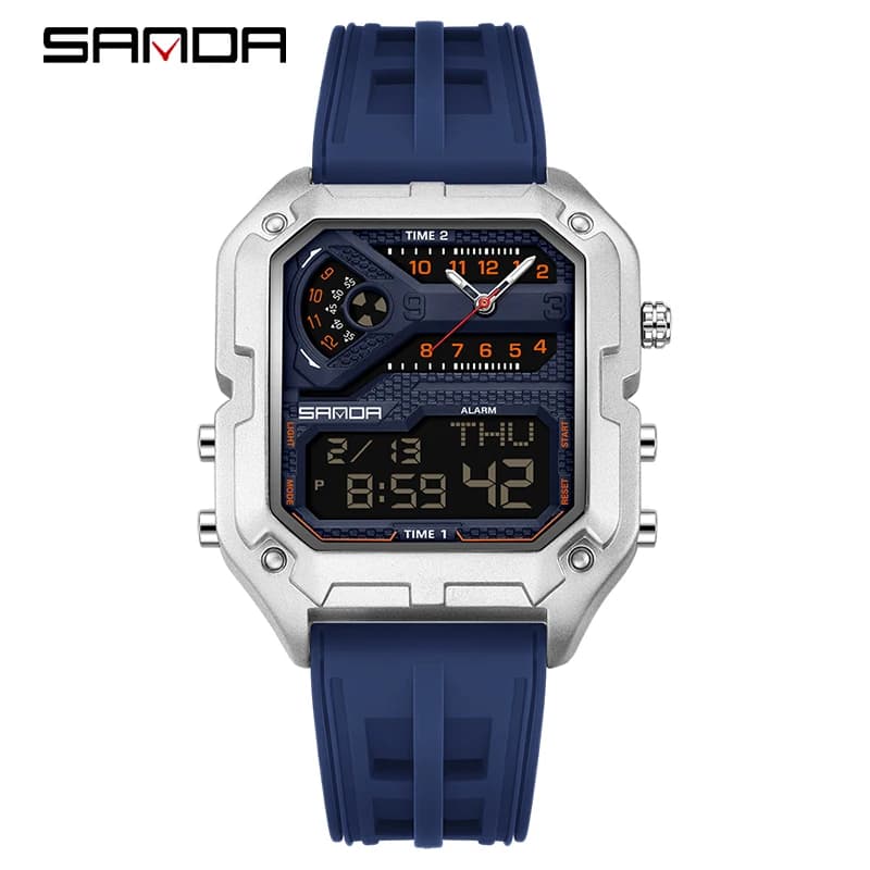 SANDA 6278 Orologi elettronici di moda per uomo Sveglia Calendario luminoso Orologio da polso digitale da uomo con cinturino in silicone impermeabile