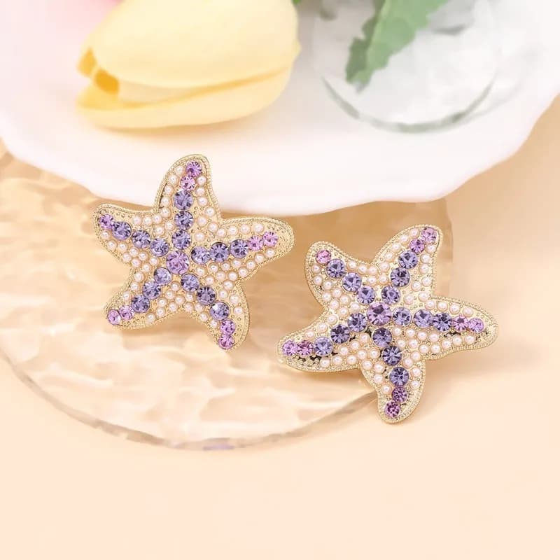 Orecchini Estivi con Stella Marina e Diamante, Design Creativo e Fresco, Tendenza Dolce e Bella per Donna