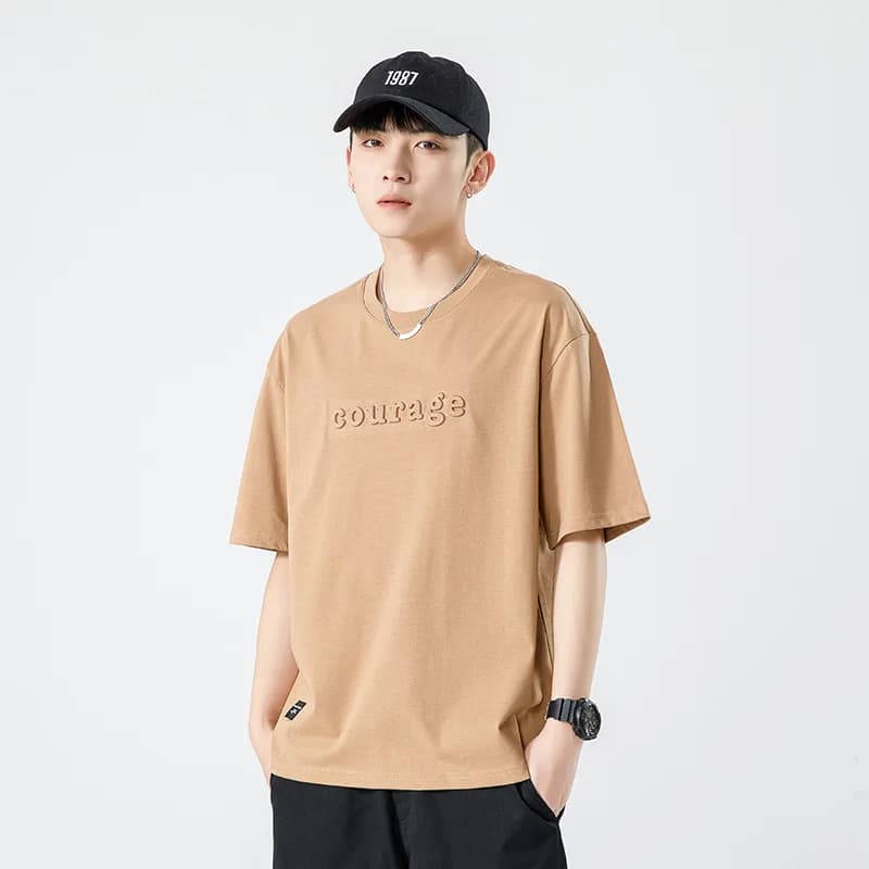 Loose Fit Men's Short Sleeve T-Shirt Heavyweight Cotton American Style Printed Basic Casual Top for Summer